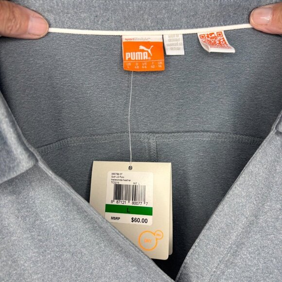 PUMA CELL NEW Collared Long Sleeve Polo Womens L Tradewinds Heather V-Neck Snaps - Picture 7 of 7